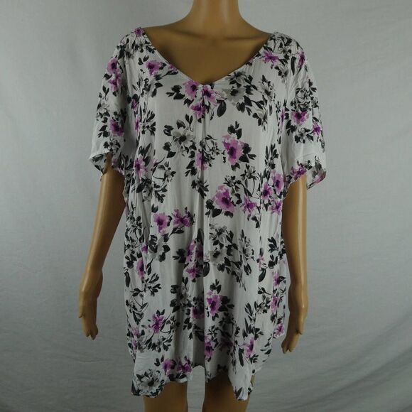 Torrid Rayon Abbey White Floral Challis Bow Back Keyhole V Neck Blouse Plus Size - Picture 2 of 11